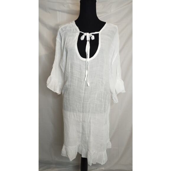 Ekouaer Swimsuit Coverup Women's Size XL White Ruffles V-neck Tie Back Sheer - Picture 2 of 7